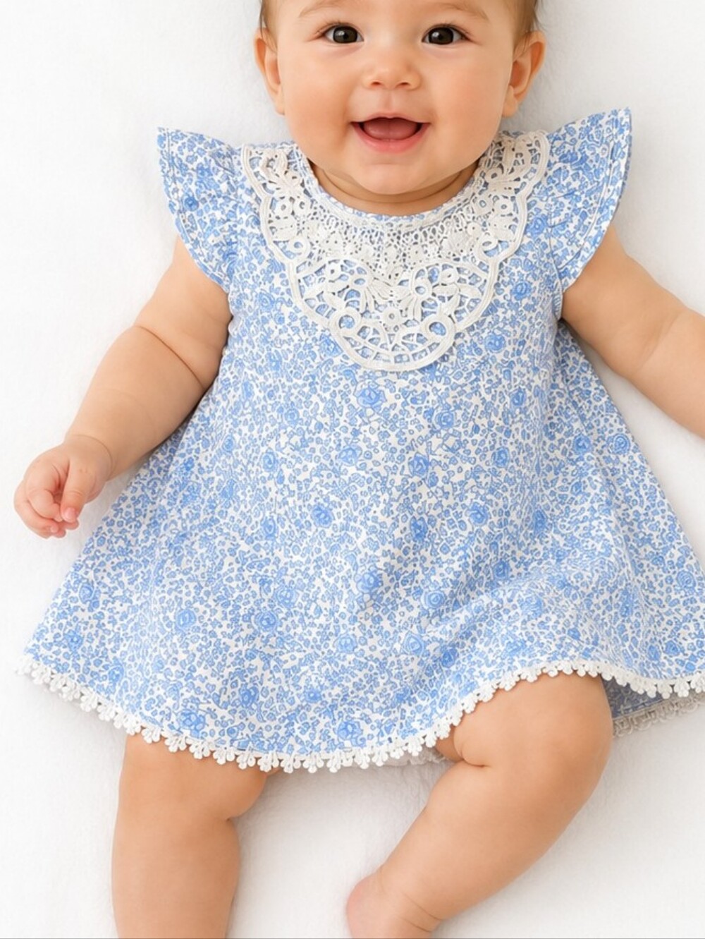 Savannah Baby Girl Blue Floral Crochet Lace Dress | 6–9 Months